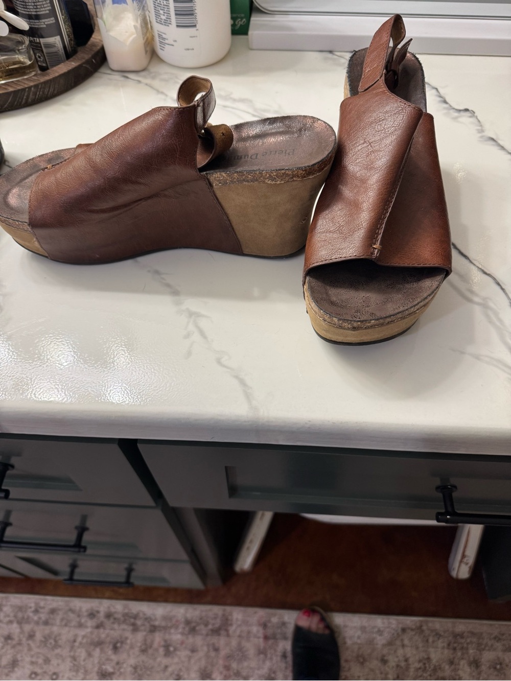 Pierre Dumas Brown Leather Wedge Slingback Sandals